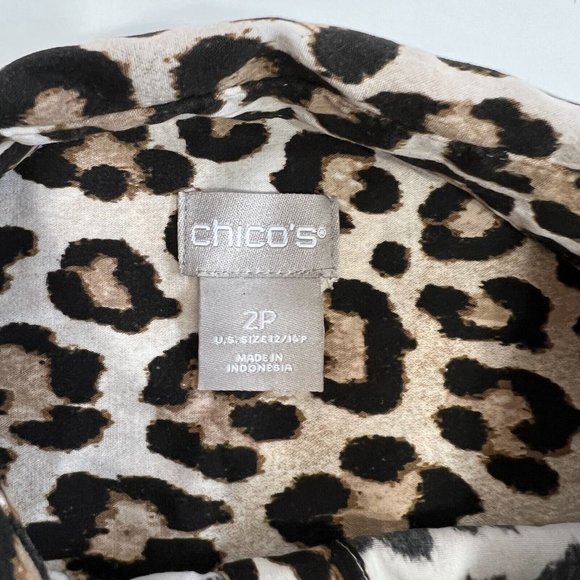 Chicos Petites Button Down Blouse Size 2P / PL Modal Blend Leopard Animal Print - Picture 8 of 11